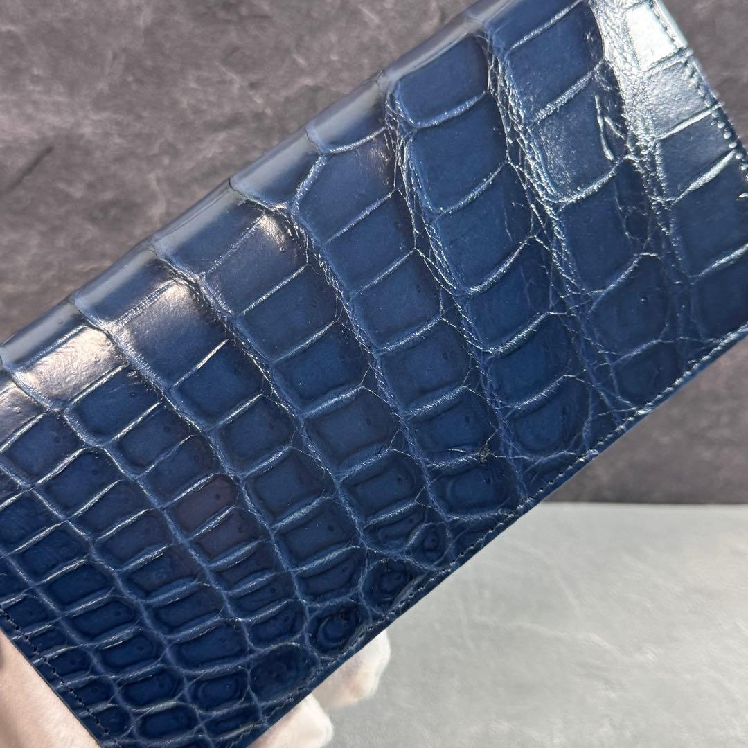SALE クロコダイル 長財布 ネイビー 紺色 メンズ レディース 本革 ワニ革