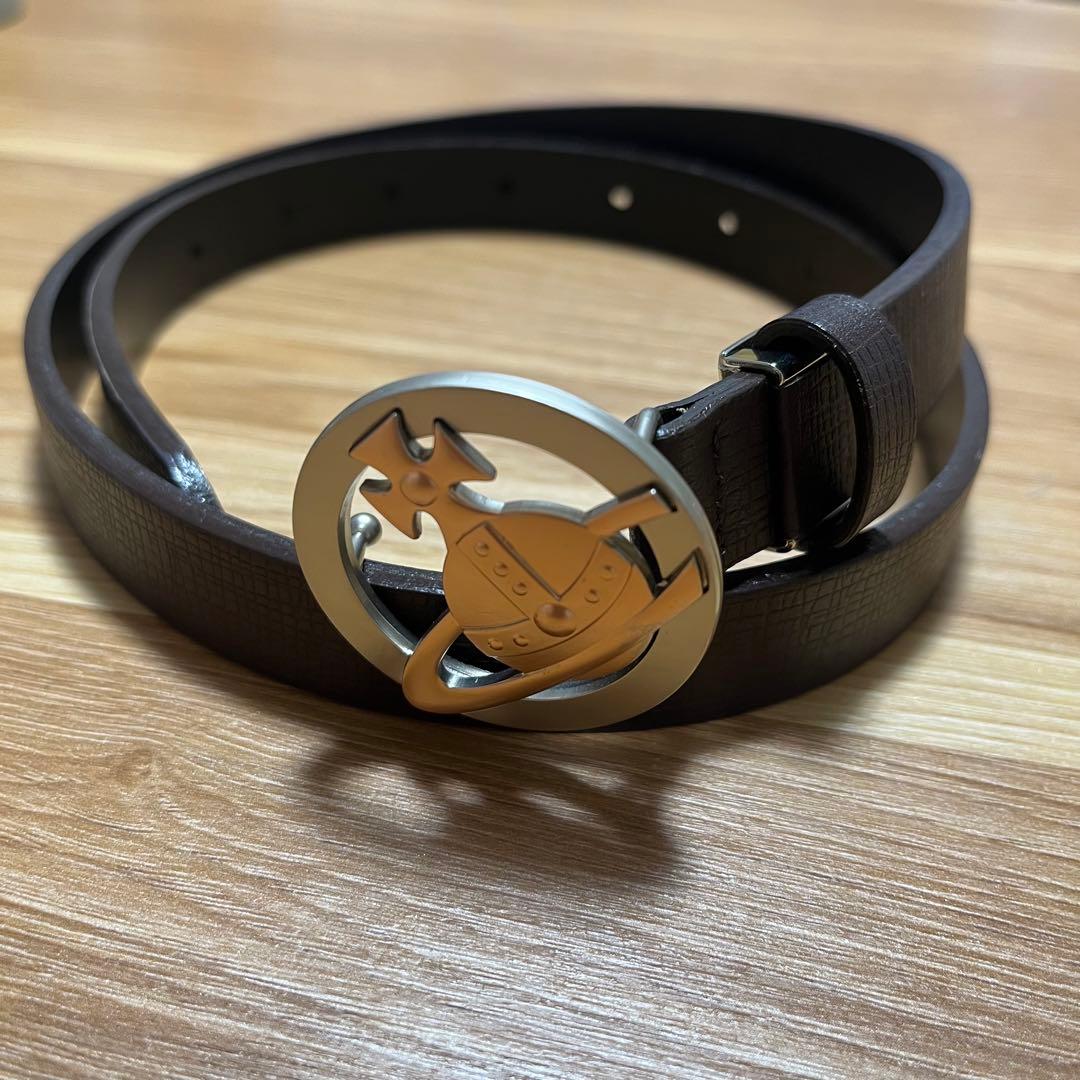 ヴィヴィアン　レザーベルト　サークルオーブ　ブラウン　シルバー　ゴールド