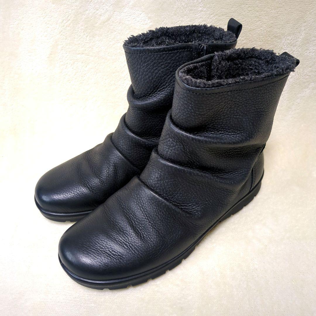 エコー【美品】BABETT BOOT　撥水　レザー　サイドジップ　フラットブーツ
