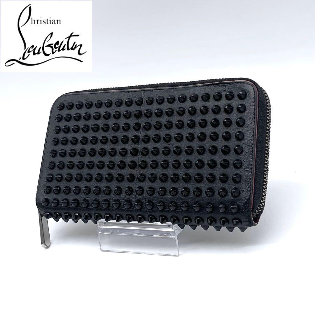 【美品】 クリスチャンルブタン 長財布 レザー ラウンドファスナー ロゴ 黒