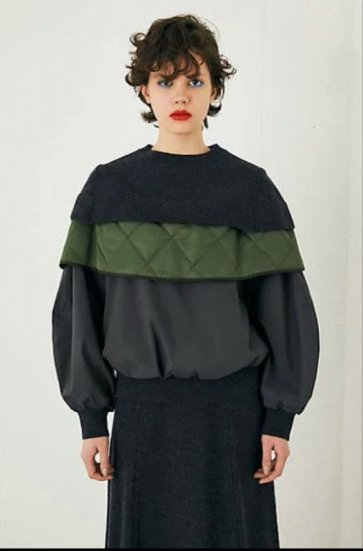 ENFOLD コンビネーションプルオーバー カーキ キルティング