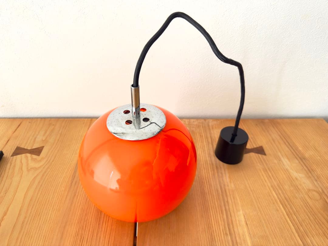 オレンジ アンバー ガラス シェード ペンダントライト 昭和 レトロ 2個セット