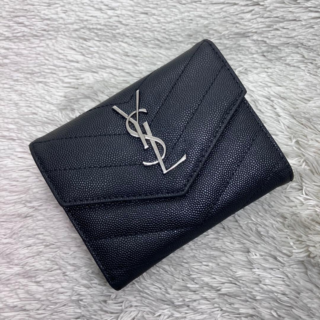 美品✨ サンローラン 三つ折り財布 カサンドラ キャビアスキンYSL レター型