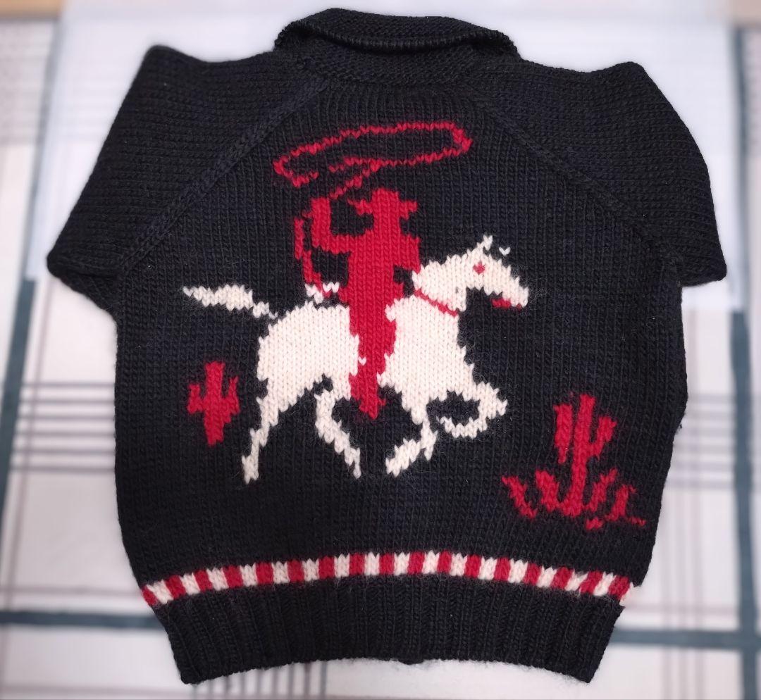 【Lサイズ】FIRST DOWN カウチンニット 黒　カウボーイ柄