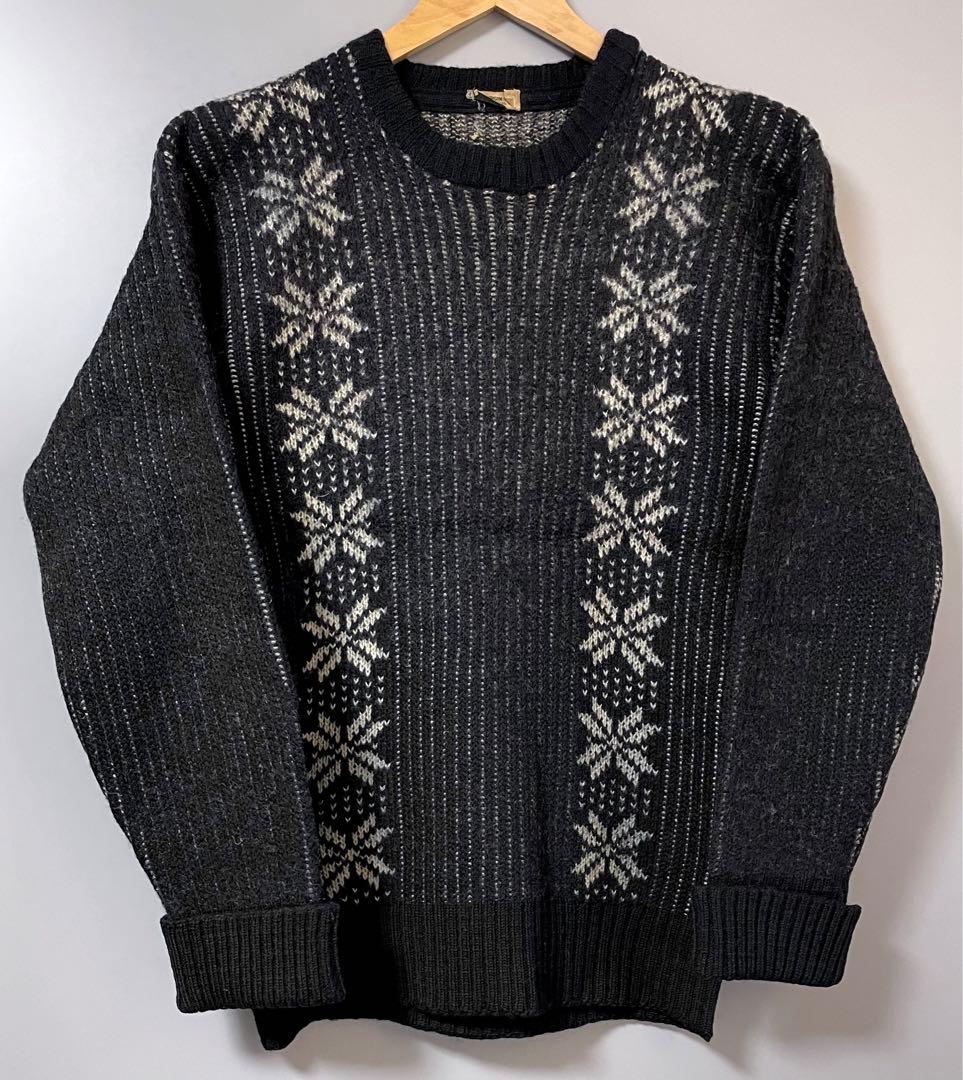 入手困難 50s ビンテージ ジャガード ニット セーター 雪柄 ウール 黒
