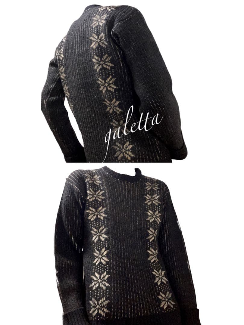 入手困難 50s ビンテージ ジャガード ニット セーター 雪柄 ウール 黒