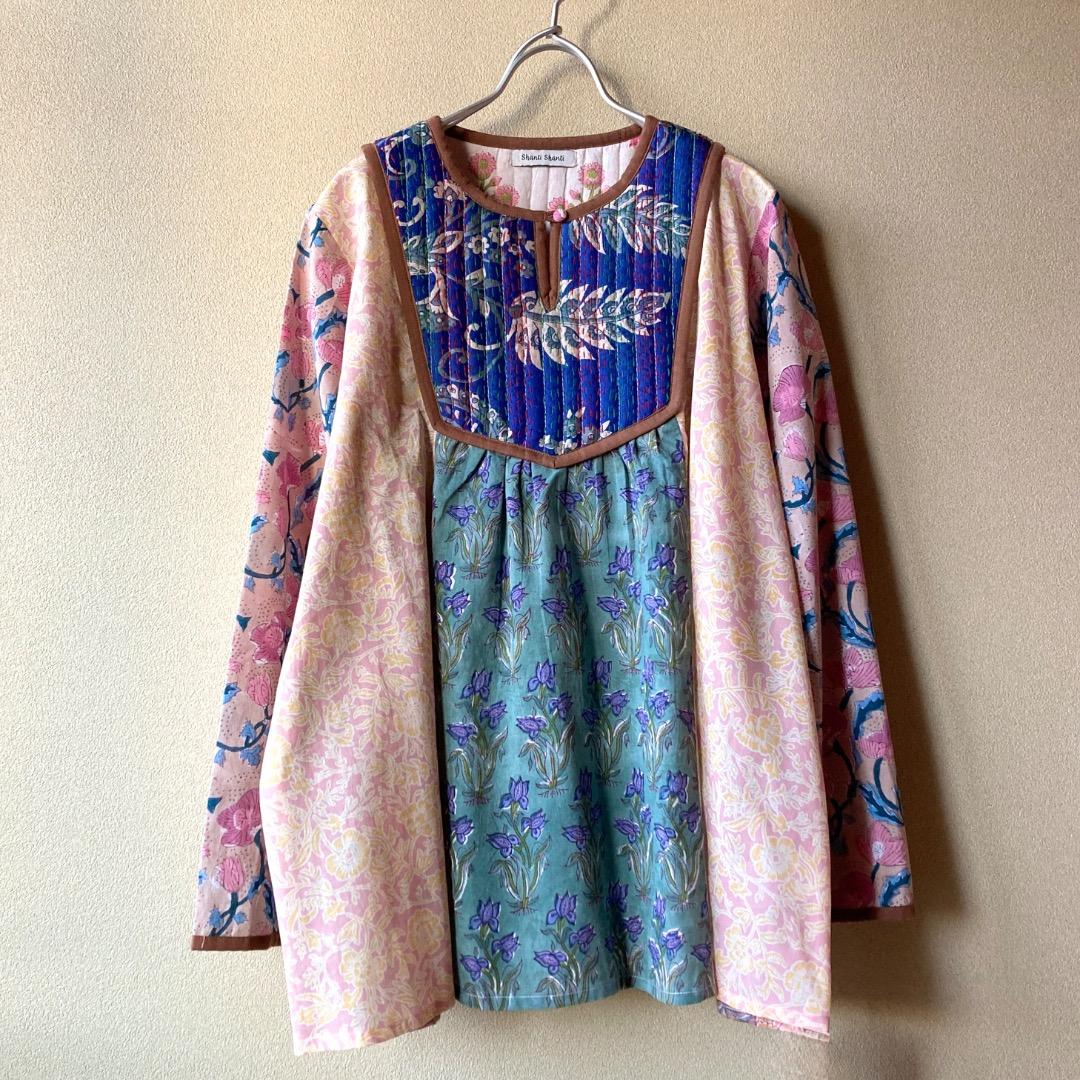 インド綿 カンタキルトのブラウス ブロックプリント エスニック アジアン