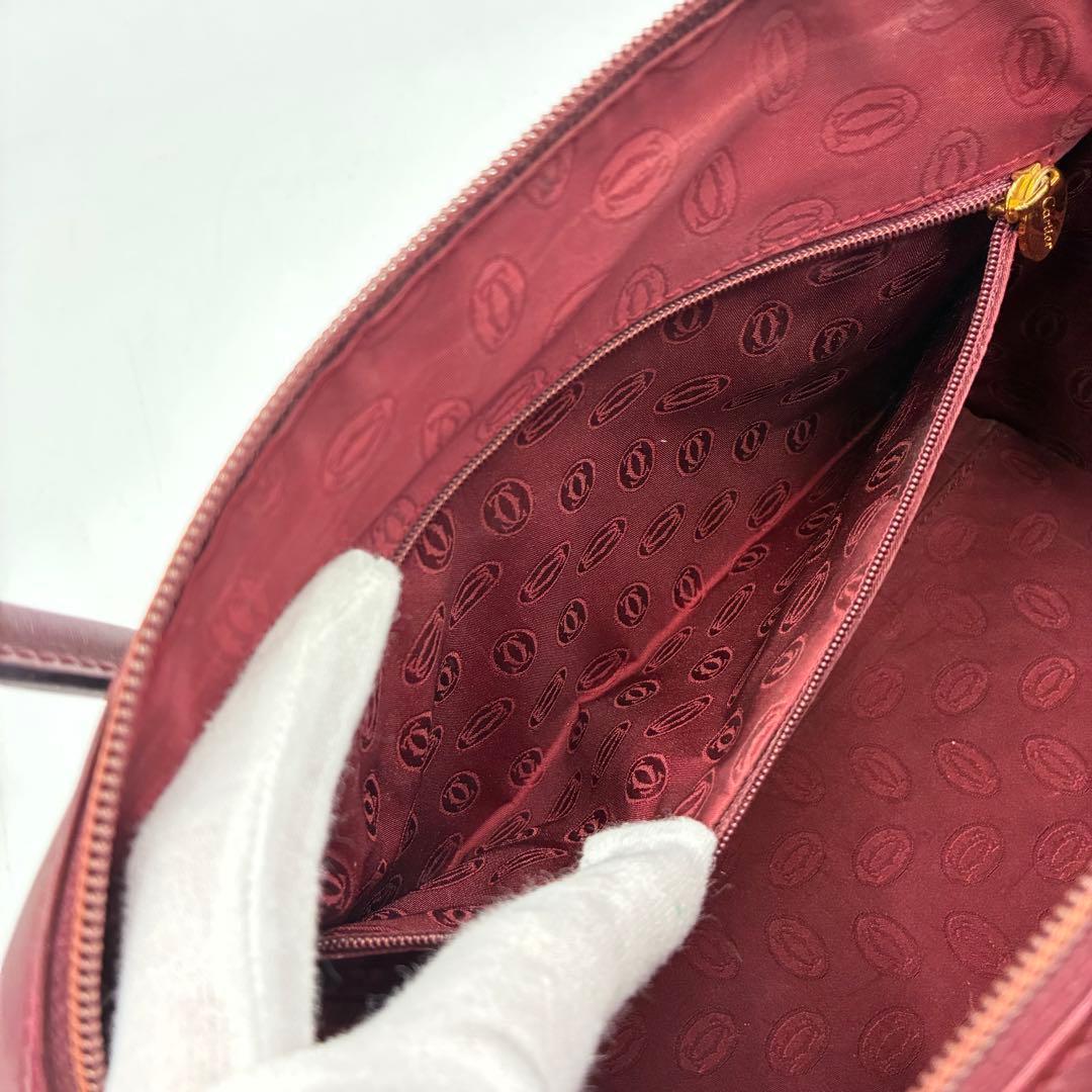 美品 カルティエ ハンドバッグ ミニボストン 裏地総柄 レザー ボルドー