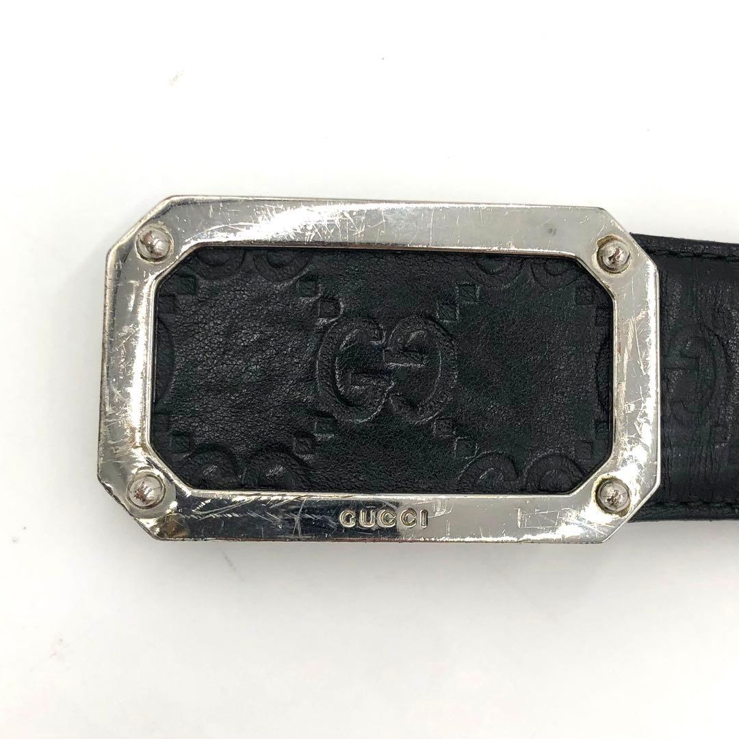 【美品✨】グッチ シマ スクエア バックル レザー ベルト GG 大きめ