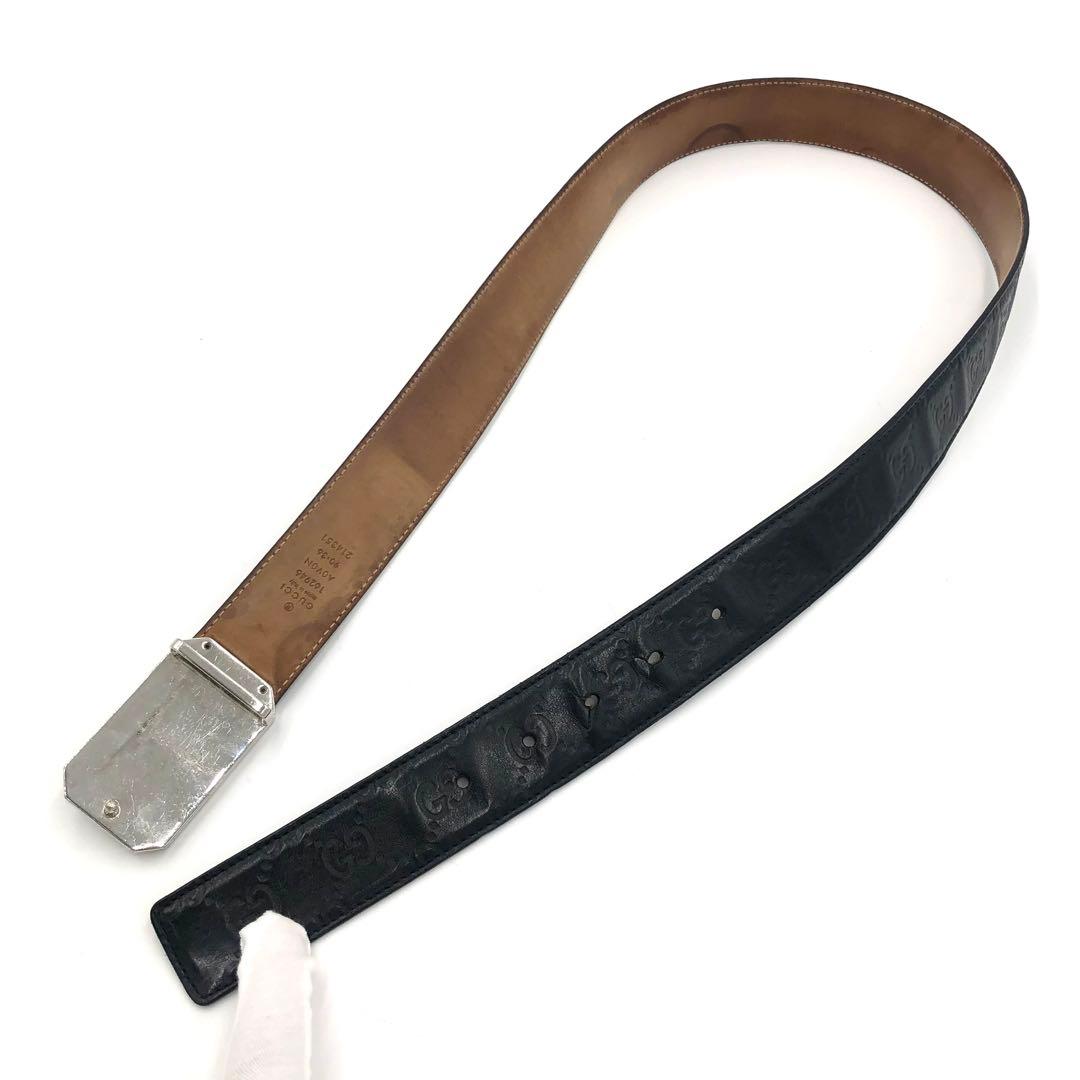 【美品✨】グッチ シマ スクエア バックル レザー ベルト GG 大きめ
