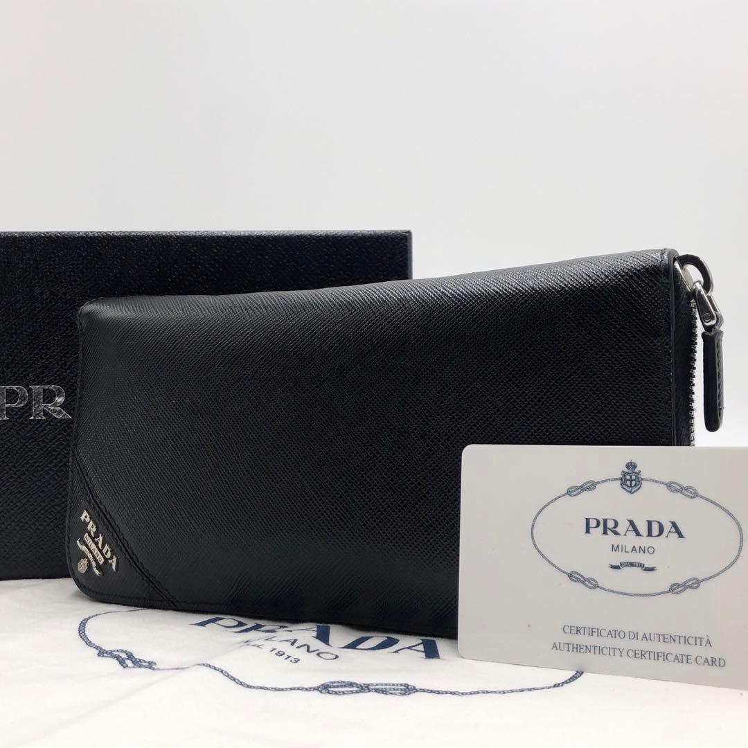 箱付き プラダ PRADA 財布 SAFFIANO Lラウンドジップ 黒