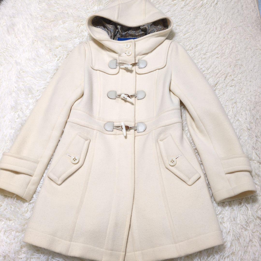 バーバリーブルーレーベル ダッフルコート ノバチェック ウール アイボリー 38