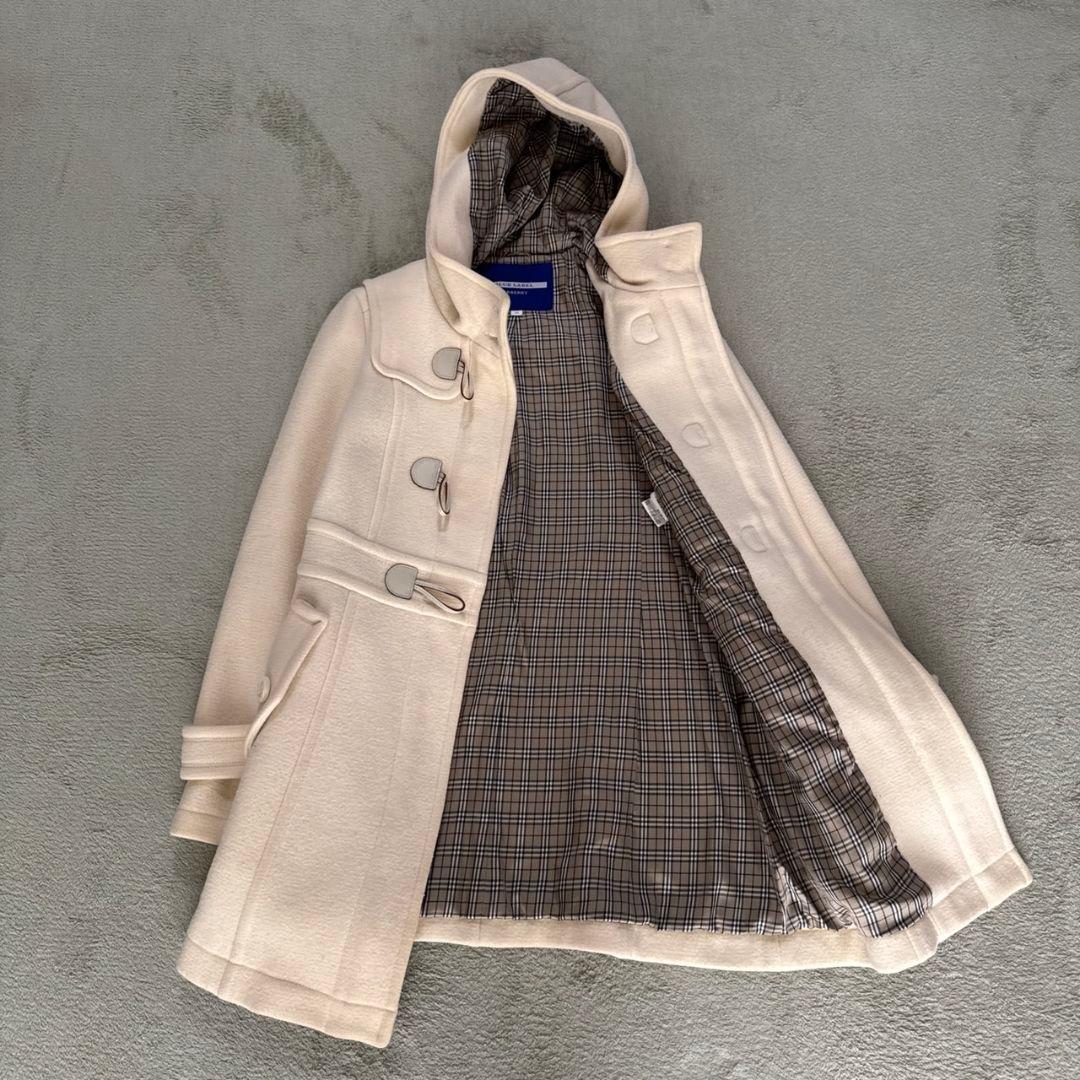 バーバリーブルーレーベル ダッフルコート ノバチェック ウール アイボリー 38
