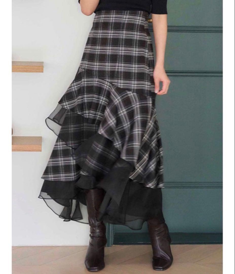 MERCURYDUO 異素材使いティアードスカート M ブラック