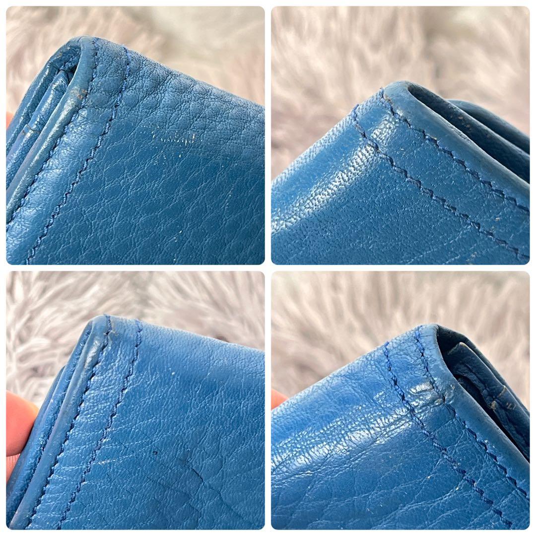 美品✨PRADA ヴィッテロダイノ　シボレザー　メタルロゴ　長財布　コバルト