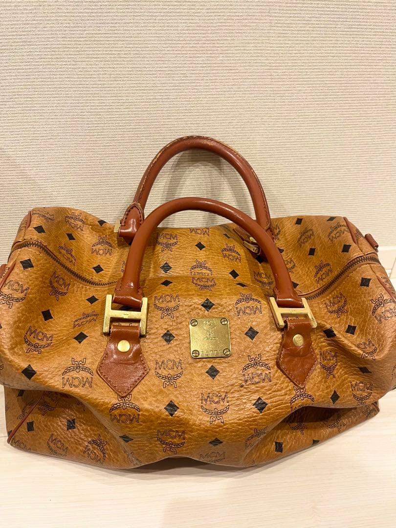 【MCM】人気 ヴィセトス柄 ボストンバッグ キャメル ゴールド金具