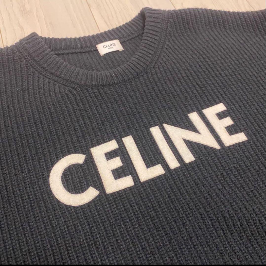 美品☆正規品　CELINE セリーヌ　現行　ロゴパッチ　リブ編み　ニット S