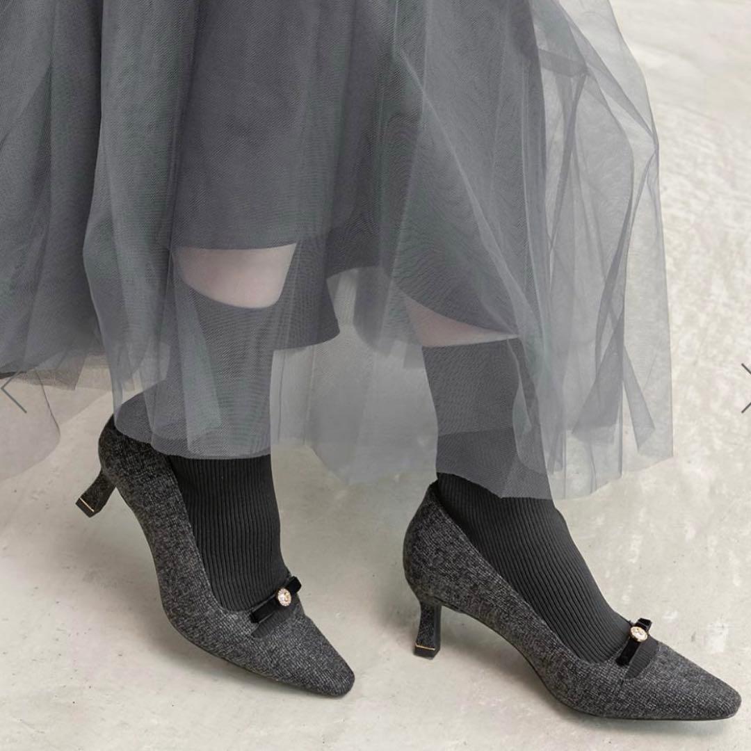 RANDA パールリボンニットドッキングブーツ