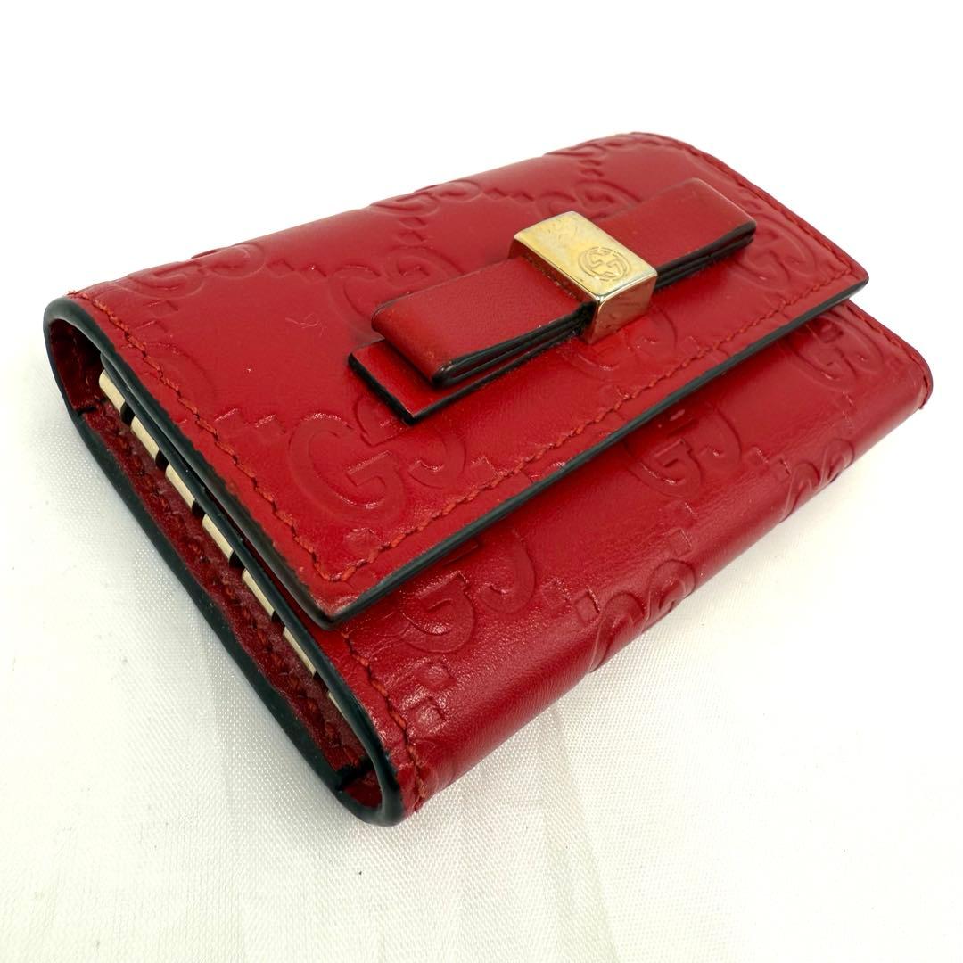 ✨美品✨GUCCI グッチ シマ GG柄 レザー 6連キーケース レッド