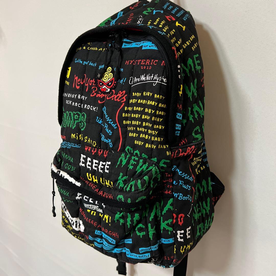 ヒステリックミニ　リュック　黒　リリック柄　刺繍　ワッペン　チェストベルト