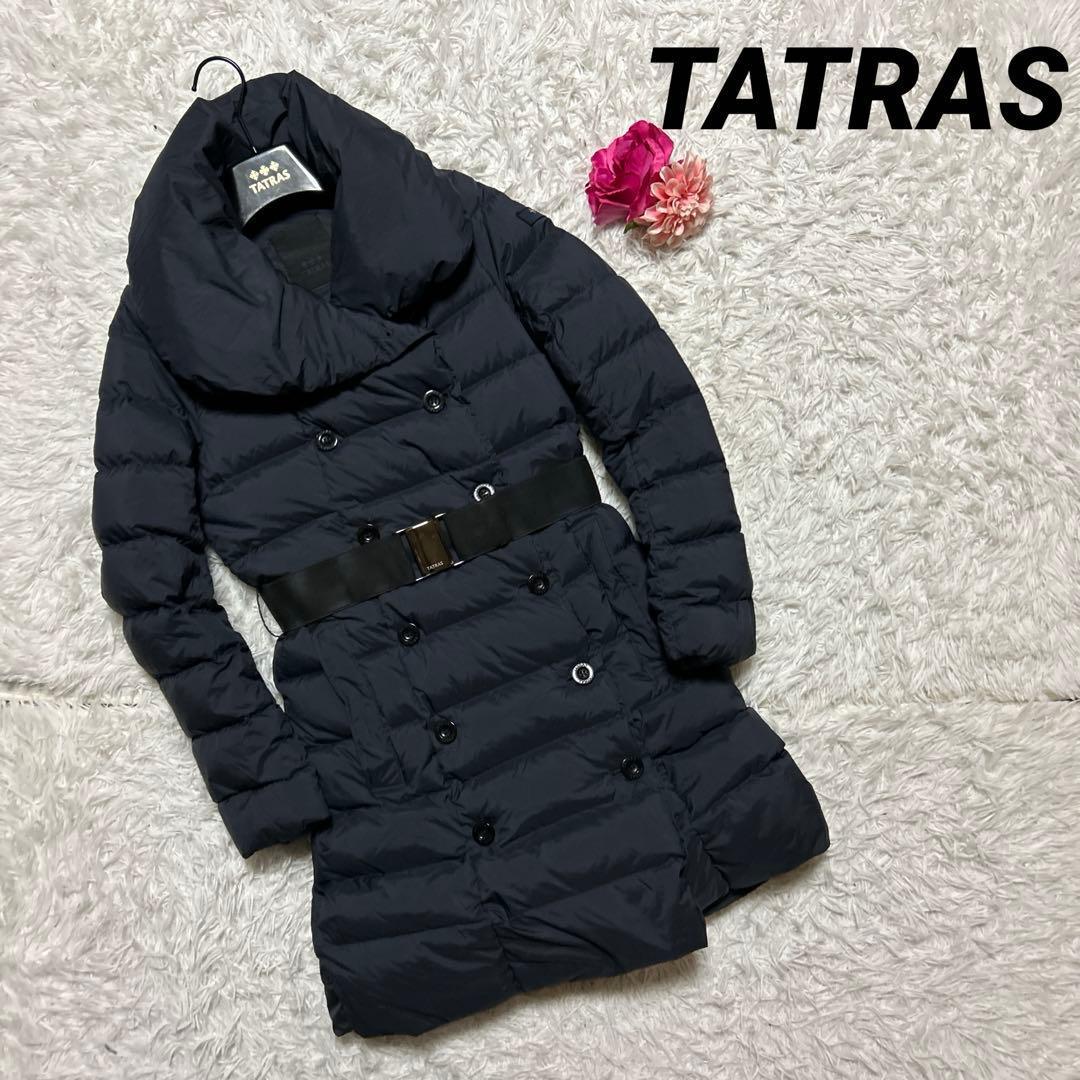 【美品】TATRAS ダウンジャケット ネイビー ベルト 人気 アゴーニャ