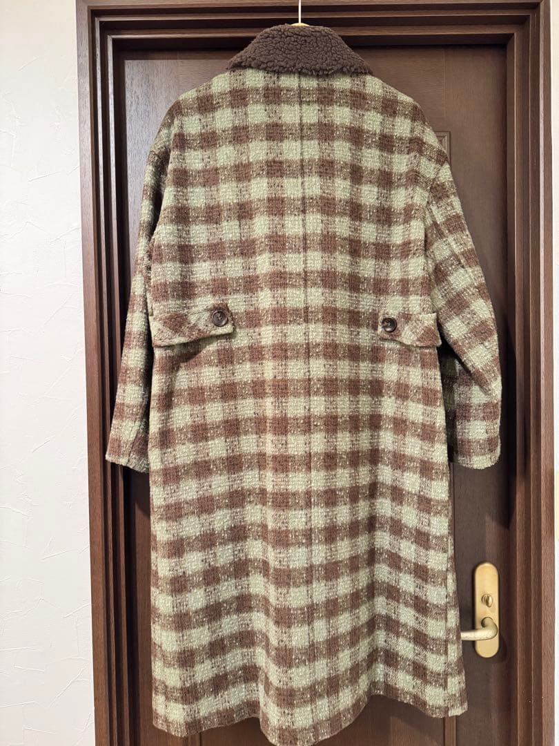 Fano Studios ボアカラー ブロックチェック ダッフルコート ロング