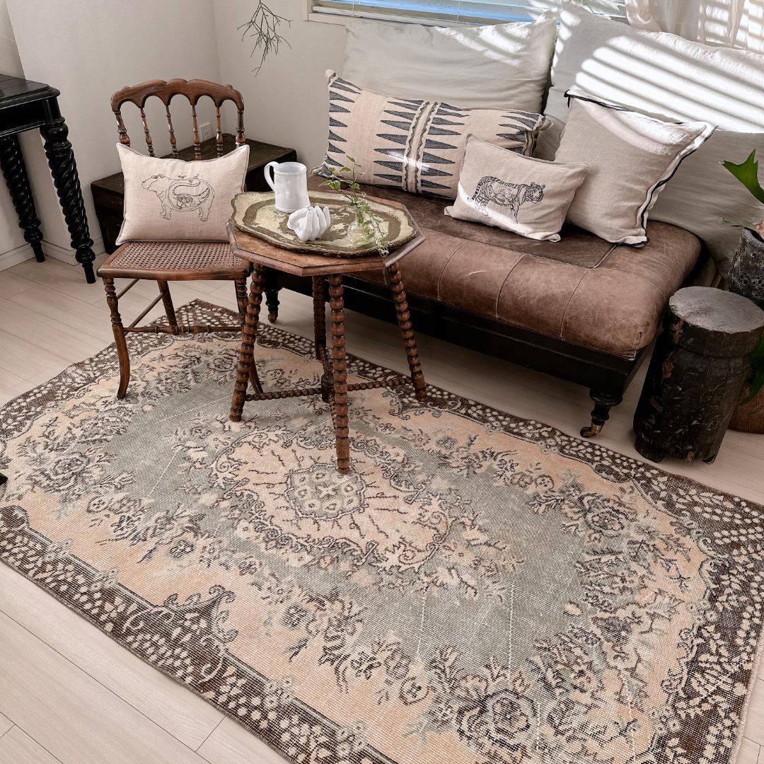 トルコ ヴィンテージラグ A111 定番 ベージュ セージグリーン ブラウン