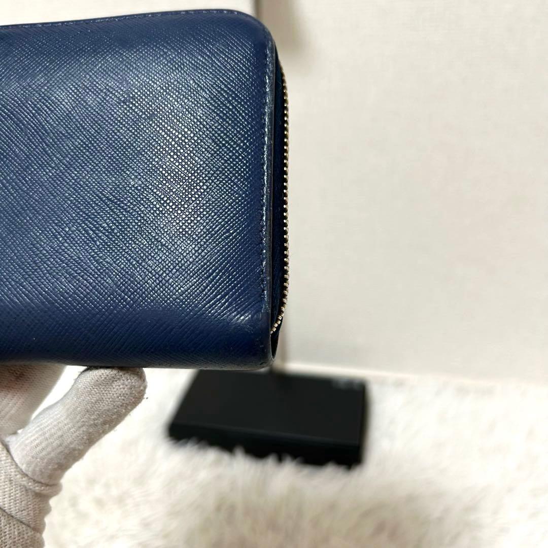 【美品✨人気/ラウンドジップ】プラダ　長財布　ブルー　レザー　証明カード付　男女
