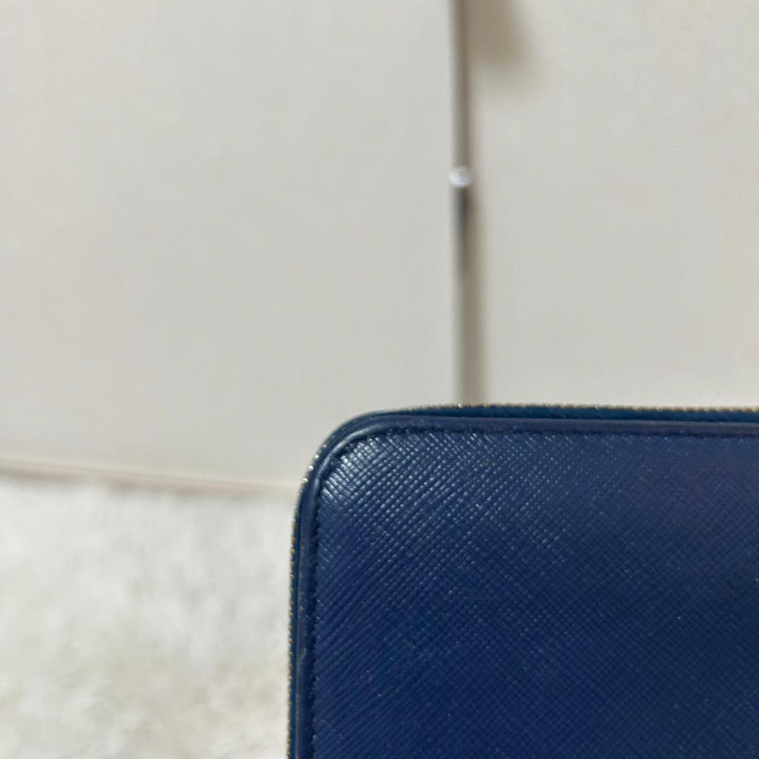 【美品✨人気/ラウンドジップ】プラダ　長財布　ブルー　レザー　証明カード付　男女