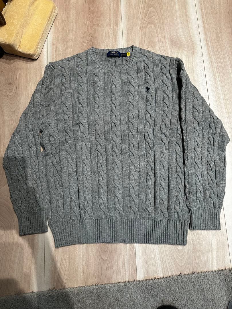 なさ　ポロ　ラルフ　ローレン　刺繍付きグレー　ケーブルニット