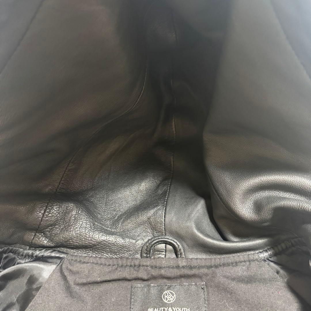 美品ユナイテッドアローズ羊革フーテッドレザーライダースジャケットSブラック