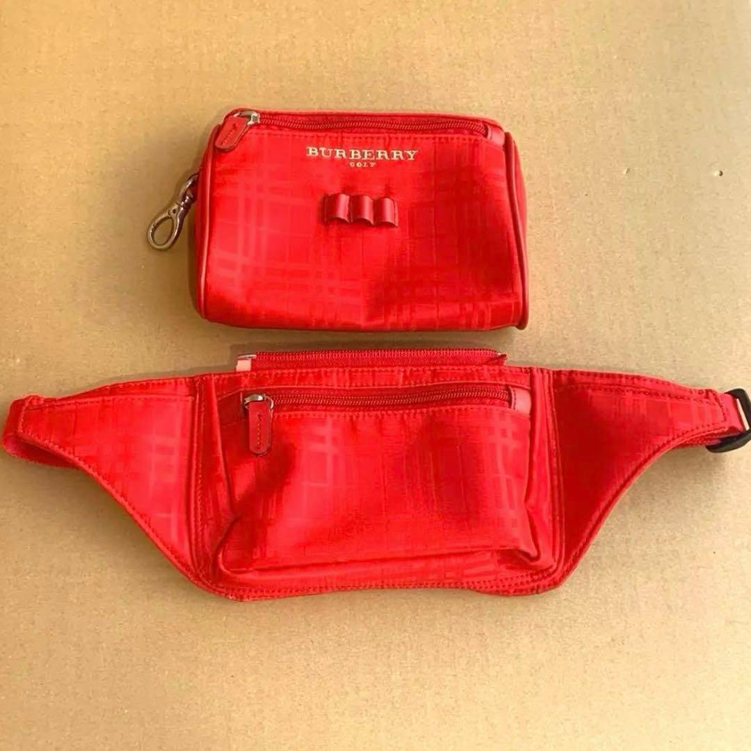 BURBERRY GOLF レッド チェック柄 ウエストポーチ ゴルフグッズ