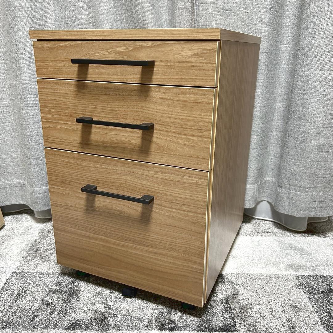 プラス 木製デスクワゴン 3段 W1-044SC-3 濃木目 幅40.5cm