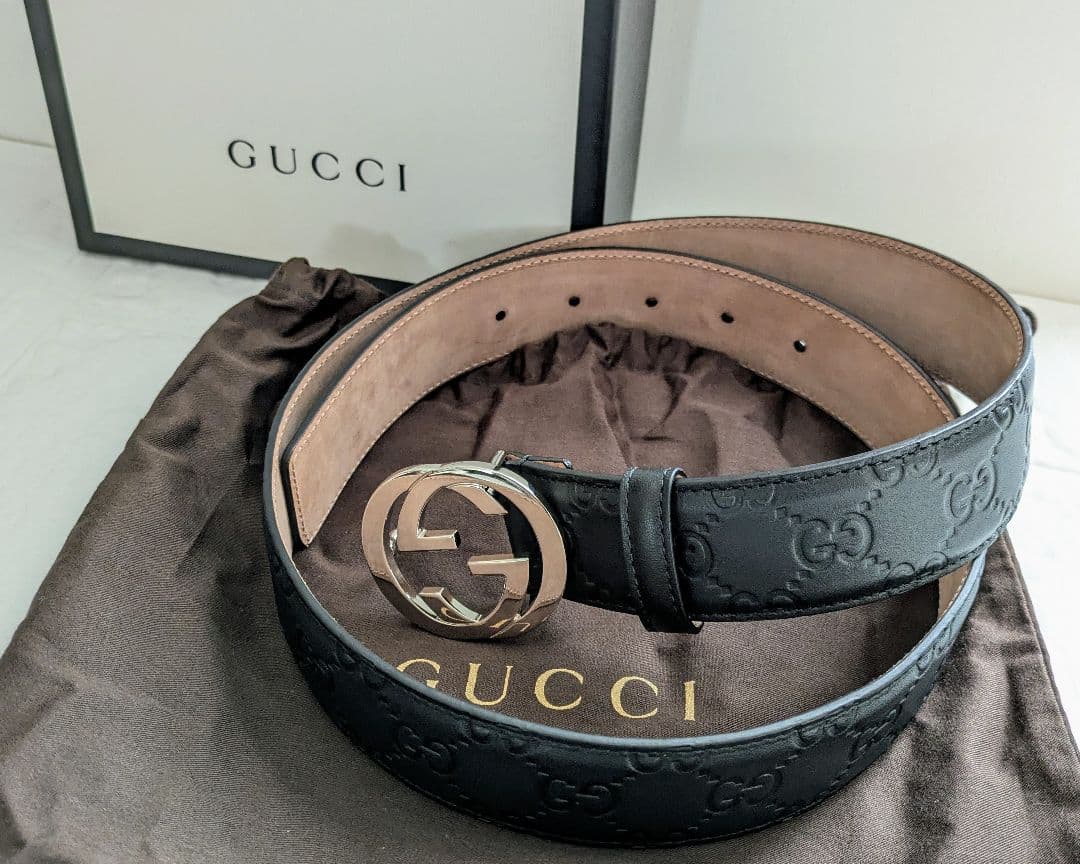 (新品未使用)GUCCI グッチ インターロッキングG バックル付き ベルト 黒