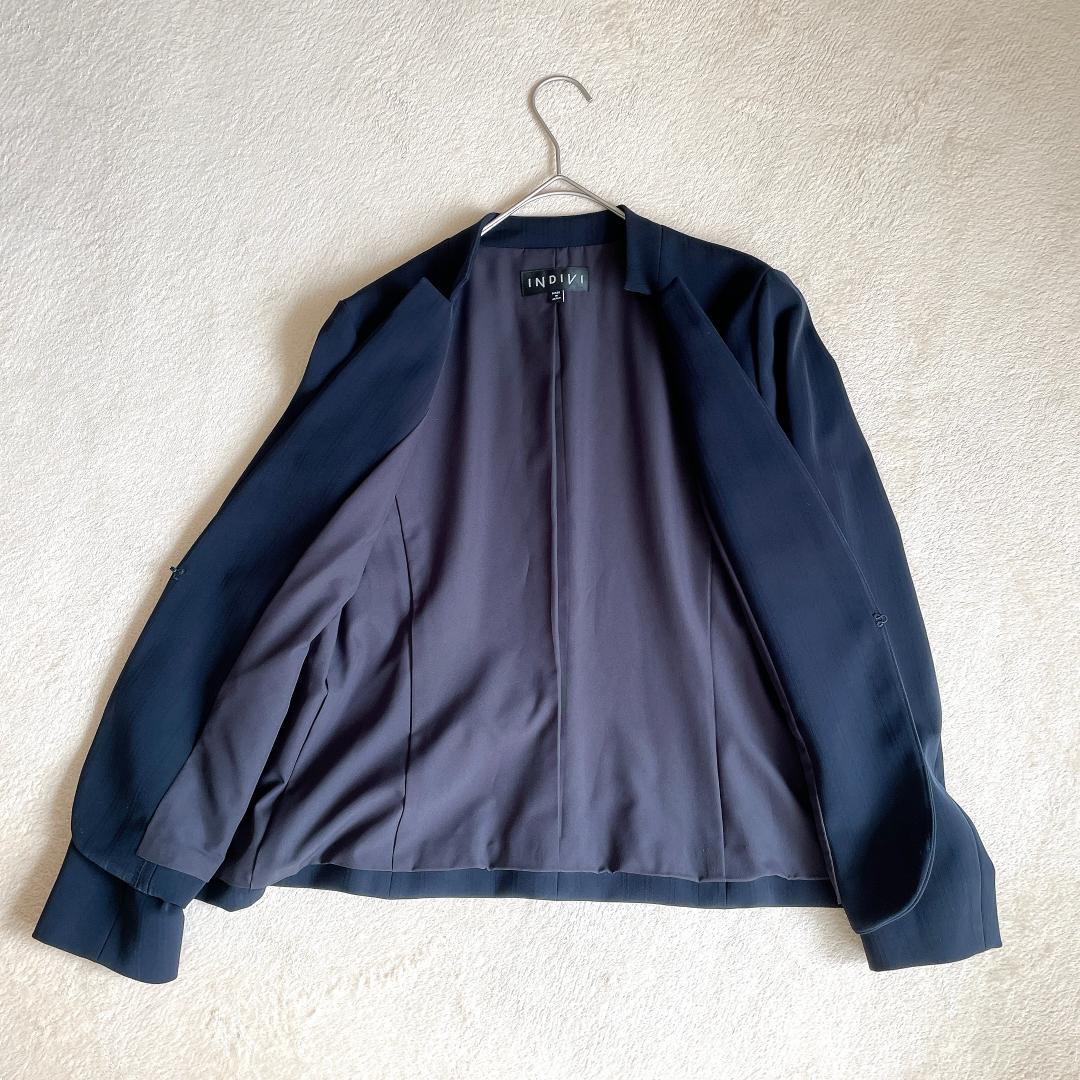 未使用級⭐️インディヴィ パンツセットアップ ネイビー ストライプ 洗える38M