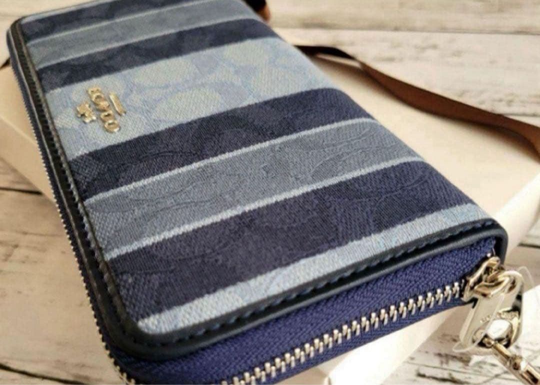 COACH 長財布シグネチャー.デニムジャガードストライブ.ブルー男女兼用.新品