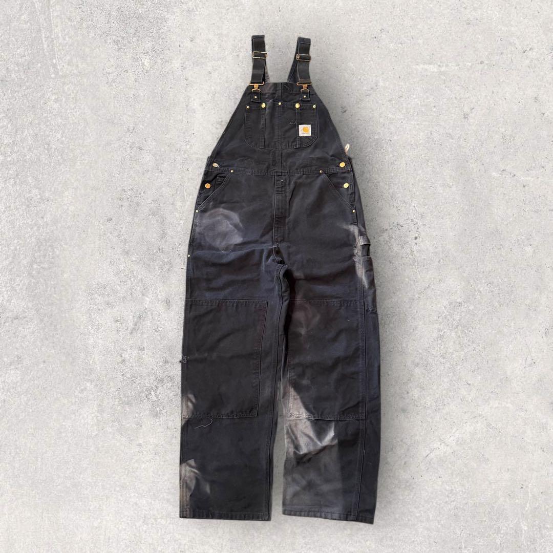 【カーハート】オーバーオール　42×32 黒　フェード　ダック地　つなぎ