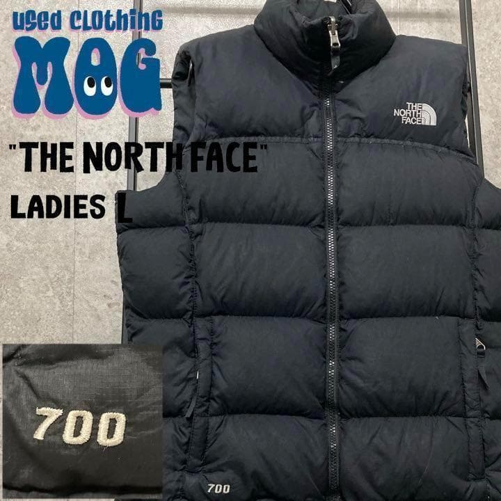 《US古着》ノースフェイス ダウンベスト 700 USA ロゴ刺繍 レディースL