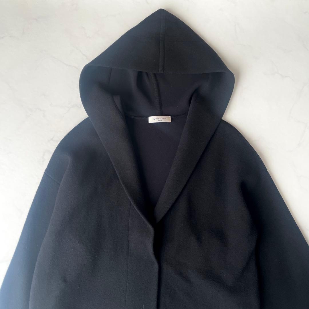 美品 Demi-Luxe BEAMS フーデッドコート ショートコート ブラック