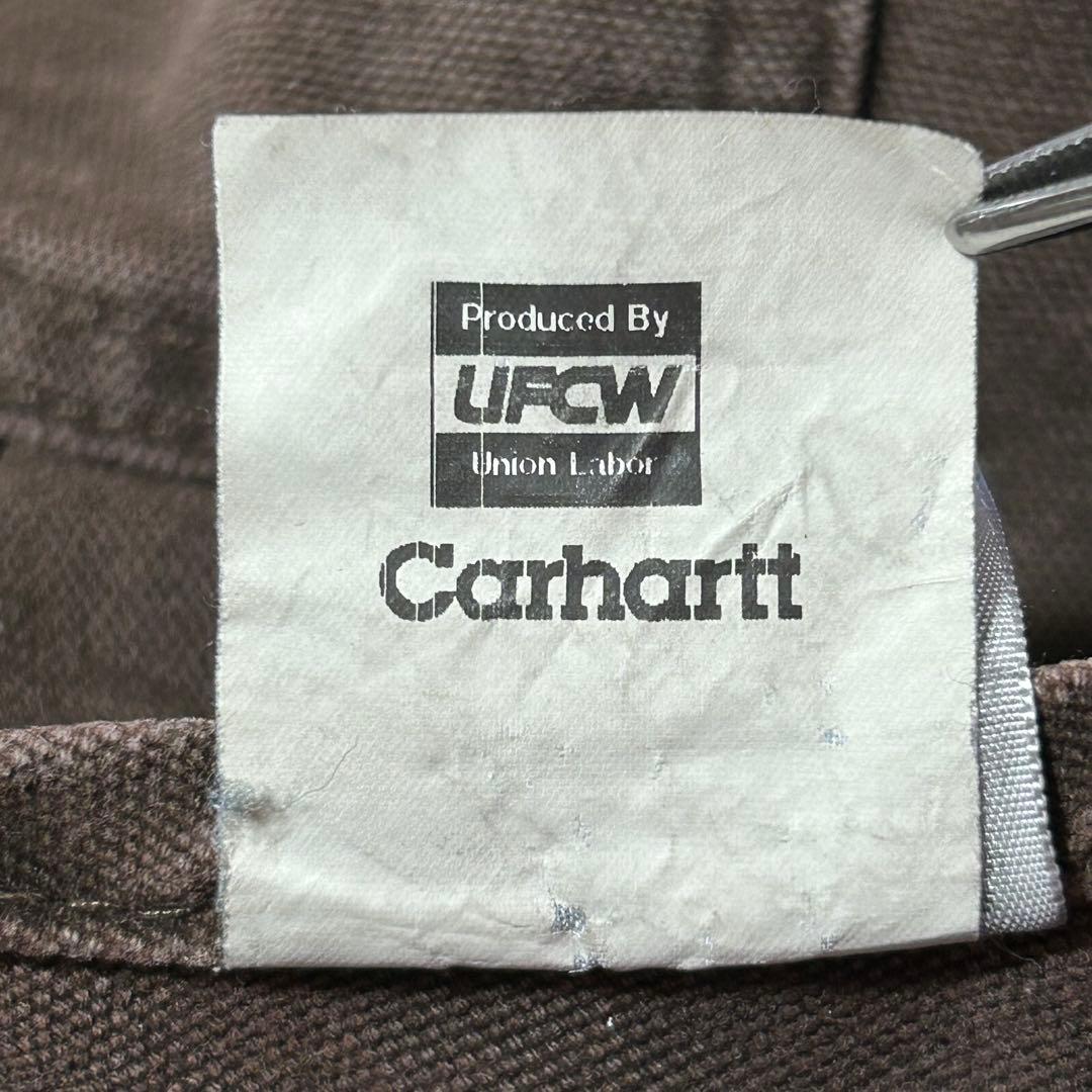 カーハートオーバーオールダブルニーダック地ペインターパンツw50革ロゴ極太古着