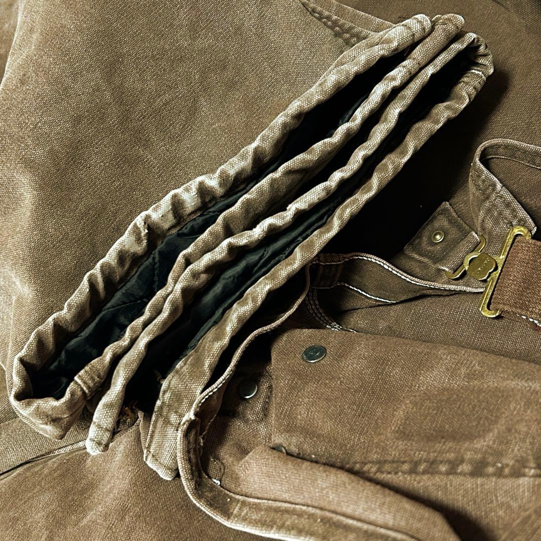 カーハートオーバーオールダブルニーダック地ペインターパンツw50革ロゴ極太古着