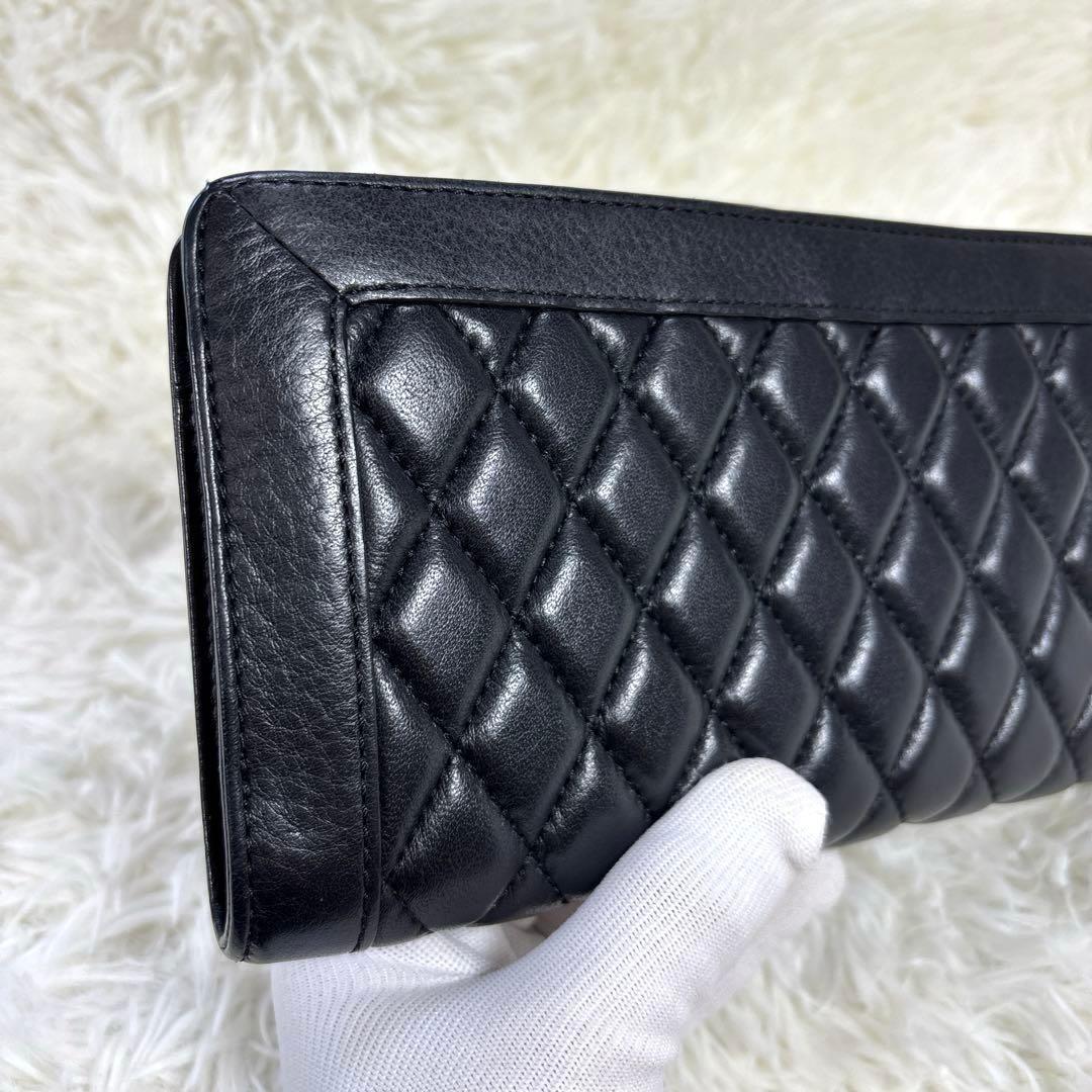 美品✨DIESEL オールレザー キルティング 長財布 ブラック メタルロゴ