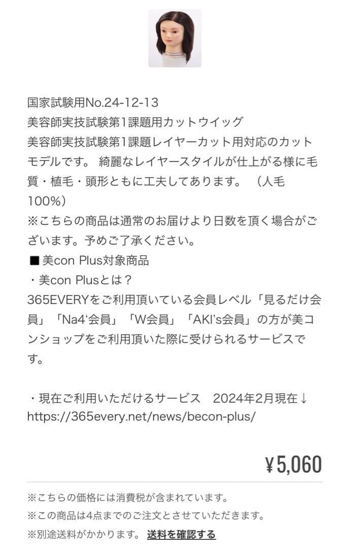【新品・未開封】国家試験用ウィッグ 24-12-13 美容師実技試験用 4個