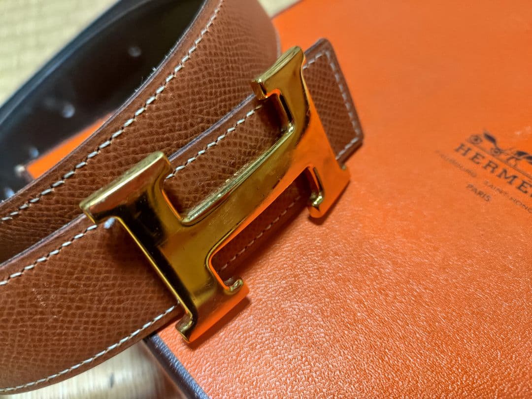 HERMES ブラウンレザー ベルト H型