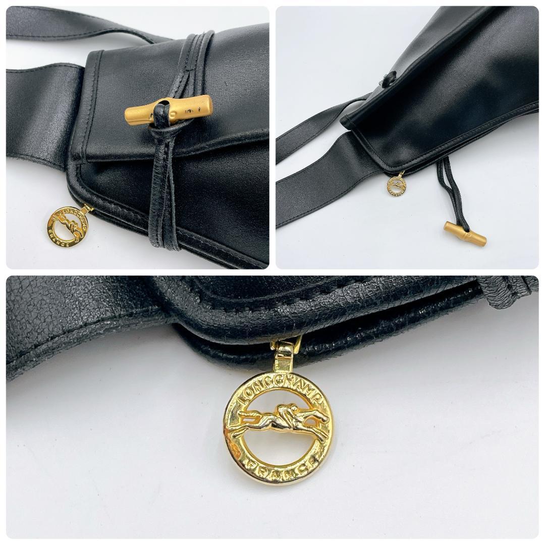 良品 Longchamp ワンショルダーバッグ ボディバッグ　黒 f404