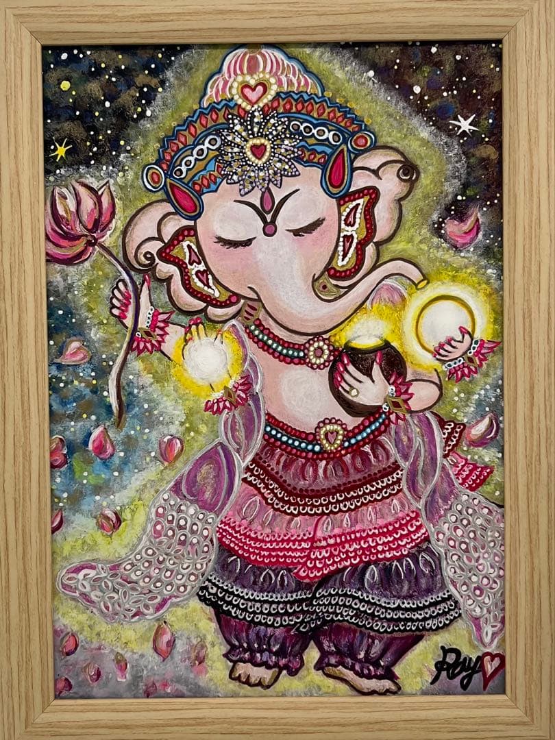 ガネーシャの絵画 作者Ray 額入れ