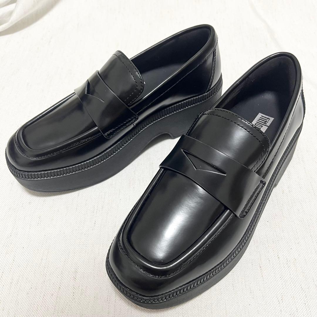 【極美品】fitflop レザー　厚底　ローファー　HY2 軽量　黒　23cm