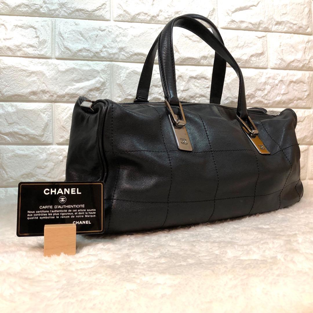 ☆美品☆シャネル ミニボストンバック ブラック チョコバー キャビアスキン