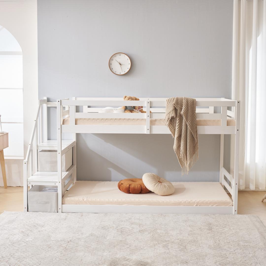 天然木ロフトベッド 階段付き 木製北欧風 大人 ベッド コンパクト　2COLOR