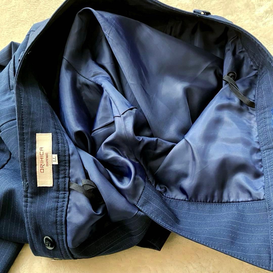 近年 オリヒカ ウォッシャブル ノーカラー パンツスーツ 大きいサイズ ネイビー